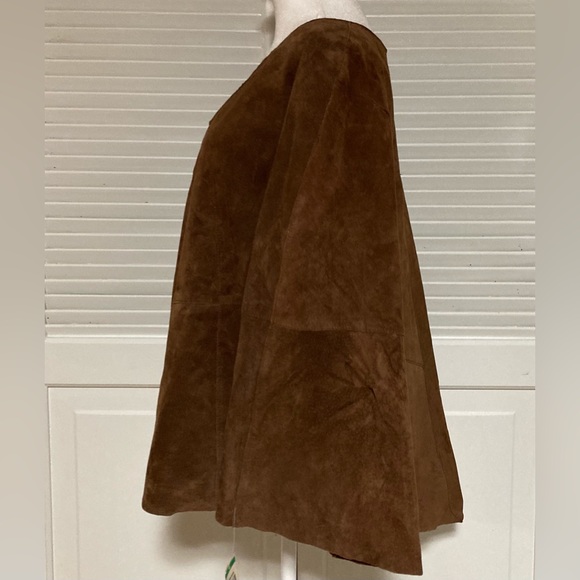 NWT Inc Concepts Vintage Brown Suede Leather Triangle Shawl/Cape Size L-XL - Picture 4 of 9